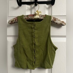 Garage Olive Green Ribbed Button-Front Crop Tank